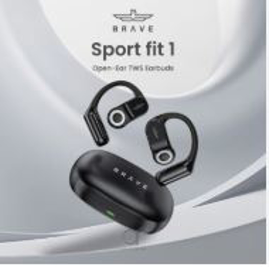 Image sur Écouteurs intra-auriculaires sans fil Brave Sport Fit 1 E-30 à oreille ouverte - 24 h d'autonomie, Bluetooth 5.4, double haut-parleur dynamique, technologie de conduction aérienne, commandes tactiles intelligentes - Noir
